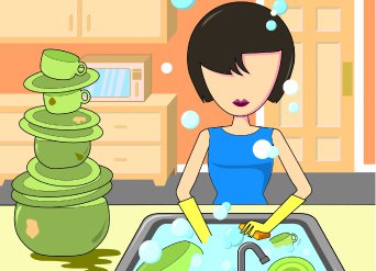 woman doing dishes illustration