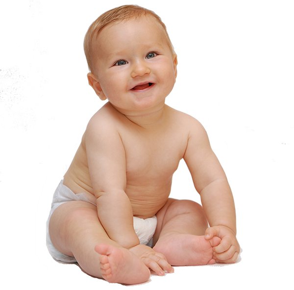 baby in diaper smiling