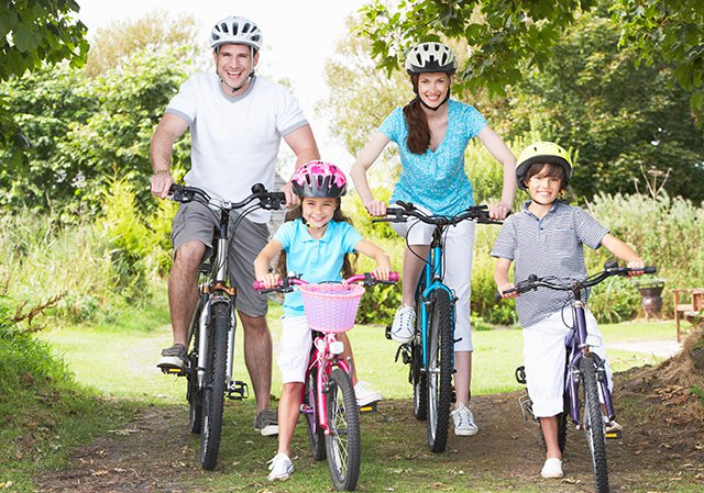 Family riding on bikes